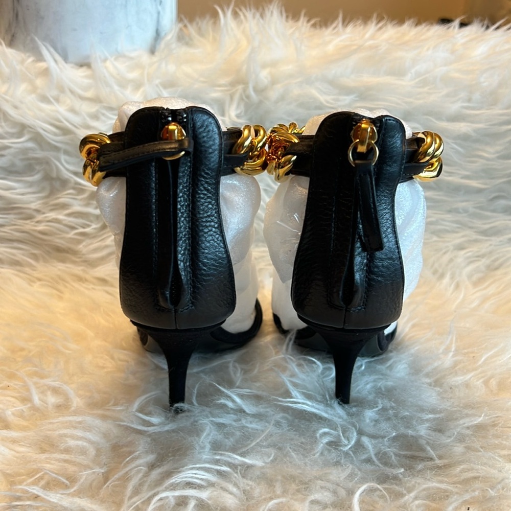 Giuseppe Zanotti Women’s Black Leather Chain Detail T Strap Sandals Size 35 EU - Picture 7 of 16